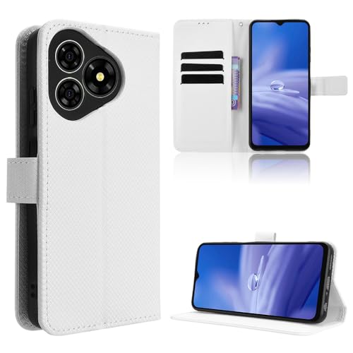 Elubugod Compatible with Ulefone Note 19 Leather Case,PU Leather flip Cover Compatible with Ulefone Note 19 Case Cover White