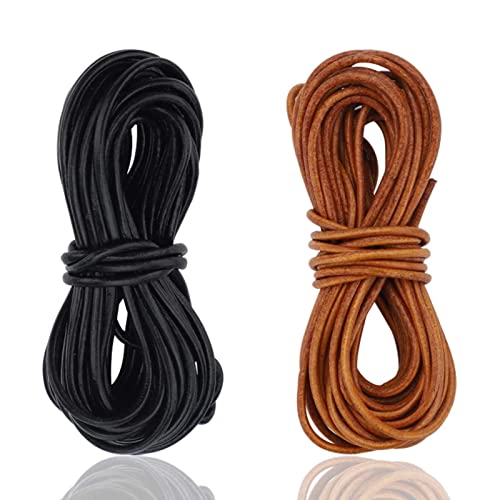Cordon Cuir, 2 Roll Cuir De Vachette Rond Cordon en Cuir VéRitable Cuir VéRitable Cordon pour La Fabrication De Bijoux Bracelets Colliers (5M x 2mm Cover