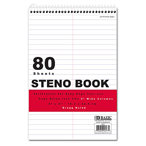 BAZIC bloc-notes perforé 80 feuilles, 6"x9", blanc, sténo ligné, école bureau