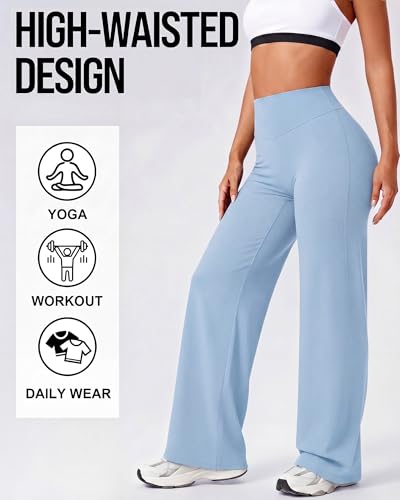 Image of Coume 2 Pack Women Workout Leggings Straight Wide Leg No Front Seam Yoga Gym Pants High Waist Buttery Soft Stretch Leggings