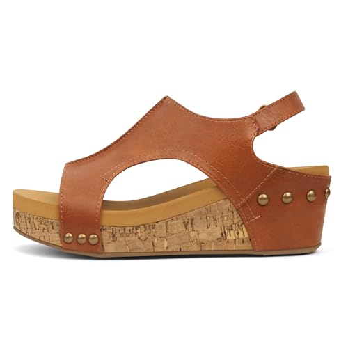 PARTY Womens Wedge Sandals With Strap for Dressy Ladies Sandals Casual Wedge Brown 9
