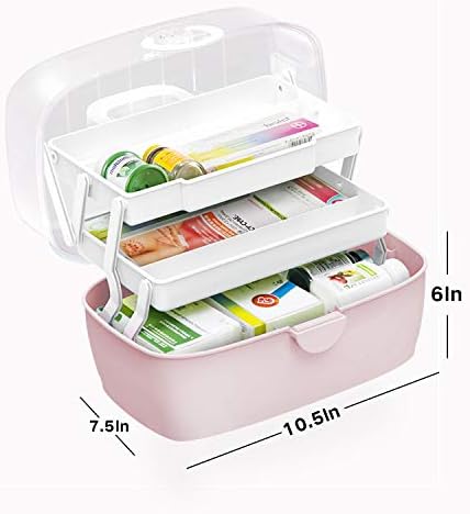 Gute Medicine Box for Safe Medication Storage,Fold 3-Layer Household Medicine Cabinet Organiser,First Aid Kit Storage Box,Portable Storage Box with Lids for Home,Outdoor