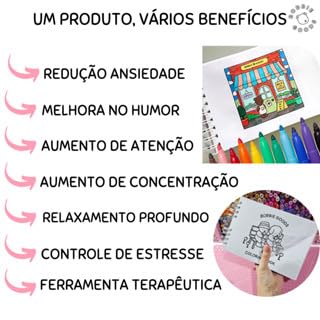 Kit Completo de Colorir Livro Capa Dura 50 Páginas + Canetinhas Ponta Dupla e Marca Texto com até 12