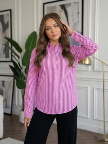 Image of OOMPH! Women Striped Smart Casual Shirt | Long Sleeve Casual & Office Wear | Comfortable, Breathable, Stylish Formal Top for Daily Work & Smart Casual Look