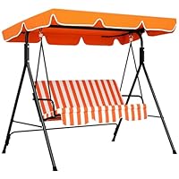 Outsunny 3 Seater Canopy Swing Chair Garden Rocking Bench Heavy Duty Patio Metal Seat w/Top Roof - Orange