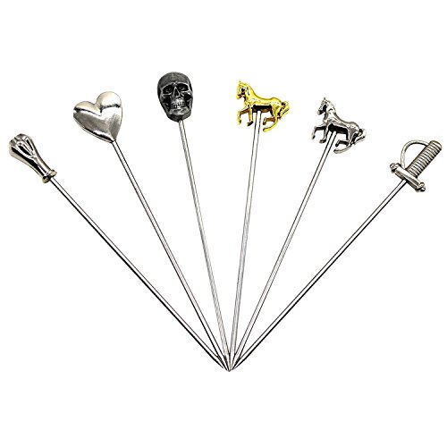 PuTwo Cocktail Picks Stainless Steel 4' Unique Middle Ages Bonzes Horses Sticks Party Supplies - Set of 6