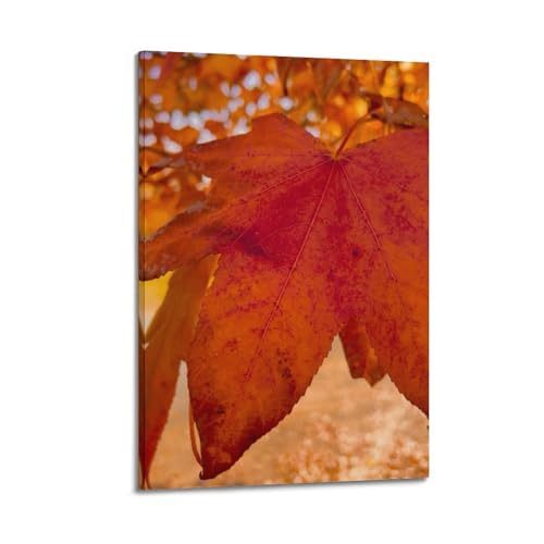 Poster d'automne feuille rouge pour salon chaleureux déco murale moderne