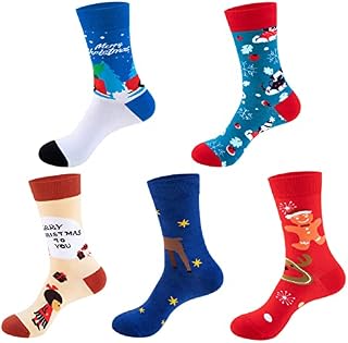 Maeau 5 Pairs Women's Christmas Socks Xmas Novelty Socks Santa Clous/Snowman Cartoon Xmas Stockings for Women Teen Girls