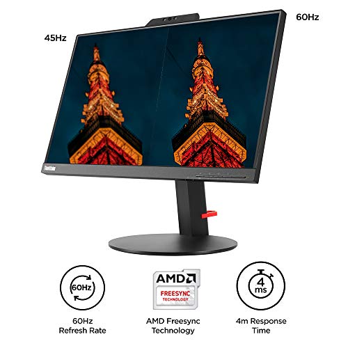 Image of Lenovo ThinkVision T22v-10 21.5 inch LED lit VoIP Monitor - FHD, IPS Panel, Near Edgeless with Full range connectivity - HDMI, VGA, DP ports, USB Hub, fully functional stand with Camera, Speaker & Mic