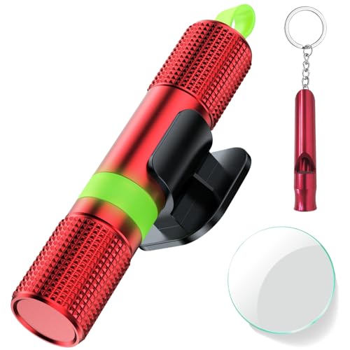 muhogxio 2 en 1 Rompe Cristales y Cinturones,Rompe Cristales Coche, Martillo de Seguridad para Coche，Viene con Soporte,Martillos de Emergencia para Coches, Autobuses,Taxi (Rojo)
