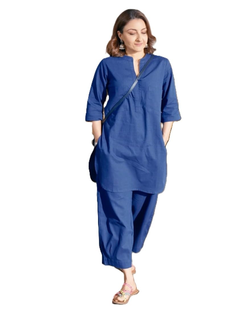 Women's Navy Blue Linen Cotton Kurta Pant Set | Solid Straight Kurta | Premium Linen Cotton Ethnic Co-ord Set | Office, Casual & Daily | Plus Size Available M to 6XL-picture-30