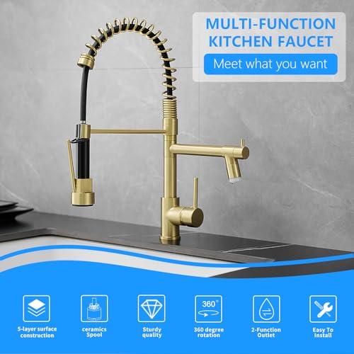 Image of Gold Kitchen Faucet with Sprayer AIMADI,Modern Single Handle Spring Gold Kitchen Sink Faucet