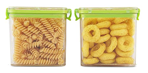 Image of PEARLPET Clik n Seal Kitchen Storage Container Set of 2 Pcs (700 ml Each, Plastic, Square Shape, Green)