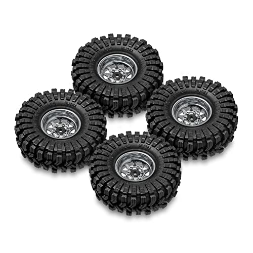 INJORA 1.0" Beadlock Wheel Rims Tires Set -3.78mm Offset for 1/18 1/24 RC Crawler Car Axial SCX24 FMS FCX24 FCX18 TRX4M, Silver(W1004-T1014) - Image 5