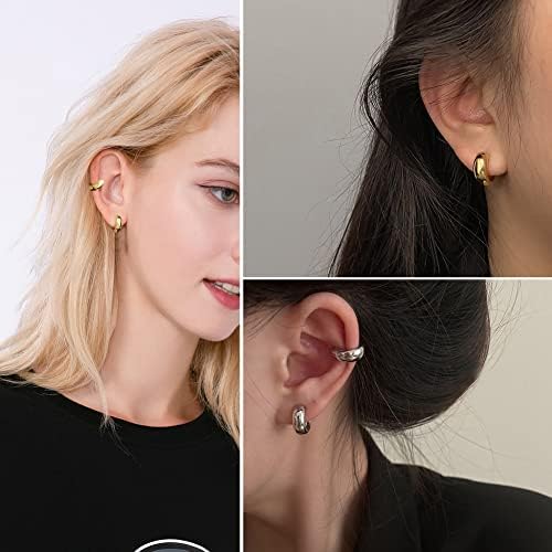 Hoop Earrings Chunky Hoop Earrings for Women, Small Thick Gold and Silver Hoop Earrings for Girls Sterling Silver Stud Huggie Earrings for Lady Gifts