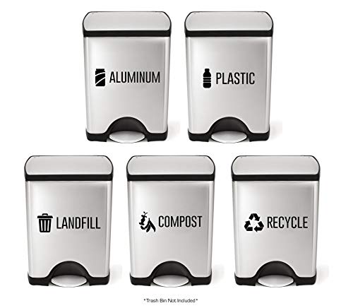 Landfill Recycle Compost Aluminum Plastic Decals - Premium UV Outdoor & Indoor Adhesive Weatherproof Trash Can Vinyl - 3x9 Inches - 5 Pack Decal Sticker Set …
