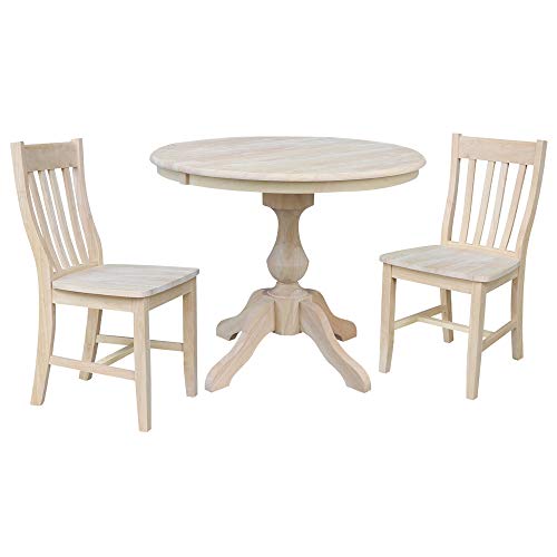 36" Round Top Pedestal Table With 12" Leaf - 28.9"H - Dining Height, Unfinished