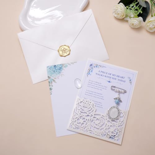Image of MIXJOY Something Blue Gift for Bride, Wedding Day Bridal Blue Pearl Angel Wings Bouquet Garter Charm for Bride to Be