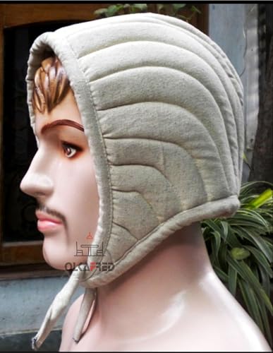 SCA LARP Gladiator Helmet Brass Work Medieval Rustic Vintage Halloween Armor with- Included Padded Arming Cap and Helmet Stand(16 Gauge 1.5mm Thick Metal)