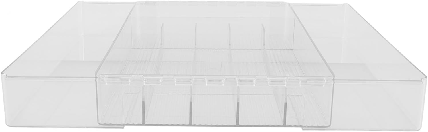 Expandable Cutlery Drawer Organizer Tray, Medium Kitchen Utensils and Silverware Holder with Adjustable Compartments for Flatware Storage