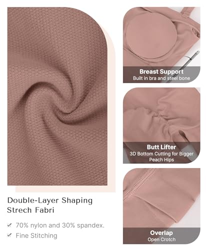 Image of SHAPELLX Women's Shapewear Bodysuits Tummy Control Butt Lifter Body Shaper Strapless Seamless Mid Thigh Jumpsuit Tops