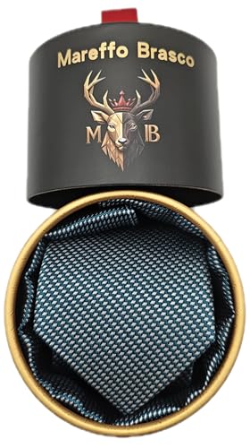 Mareffo Brasco Coffret Cravate Homme en Soie – Tissage Jacquard, Mouchoir Assorti, Élégant & Cadeau (Bleu Pétrole)