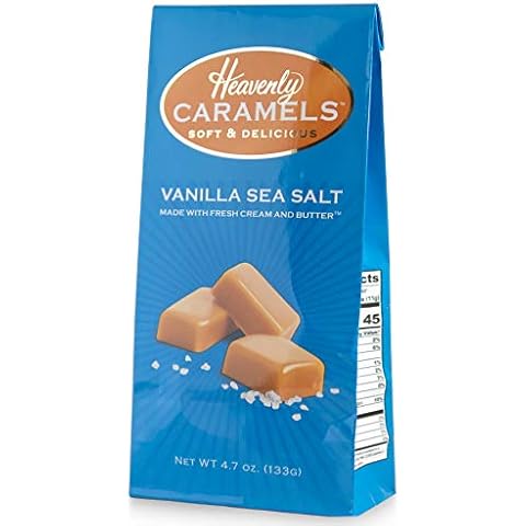 J Morgan Confections Heavenly Caramel | Vanilla Sea Salt Flavor | 4.7 oz Bag, 4-Pack | Gourmet Soft and Chewy Butter Caramel Candies | Hand-Crafted Golden Treats Cover