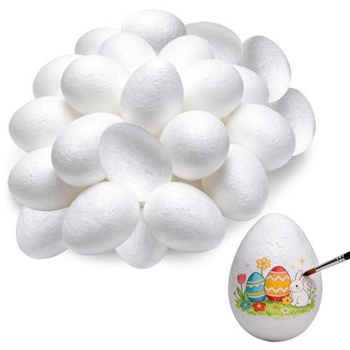 Henbrui 30Pcs 6cm Easter White Foam Eggs Balls for Crafts Easter Eggs Decorations Handmade Craft Egg Fake Egg Polystyrene Balls Eggs for Easter Crafts DIY Art Staining to Paint and Hang on Trees