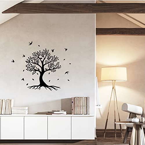 SUPERDANT Adesivo Da Parete Albero Della Vita Adesivi Murali Genealogico Uccelli Rami su Un Albero Sticker per Pareti per Camera Da Letto Cucina Soggiorno Nero 57x39cm