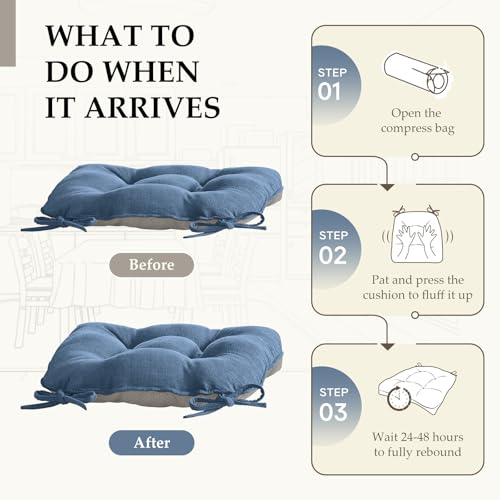 HARBOREST Chair Cushions for Dining Chairs Set of 6 - Chenille Tufted Kitchen Chair Cushions with Ties and Non-Slip Bottom, Foam Chair Pads for Dining Chairs, 17" x 17", Blue by HARBOREST - Image 6