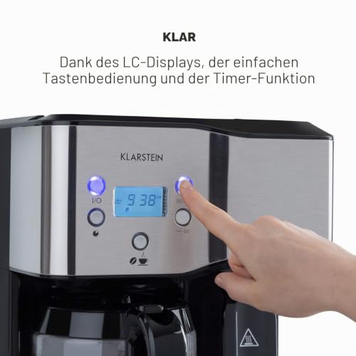 Foto von Klarstein Caldetto Kaffeemaschine, Heißwasserspender, bis 1900 Watt Leistung, Kunststoffe und Edelstahl, LC-Display, Warmhalteplatte, 1,8 L Tank Kaffeemaschine, 1,25 L Tank Heißwasser, schwarz