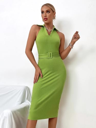 Image of Sugathari Solid Women V-Neck Ribbed Knit Sleeveless Bodycon Dress (MIDI 103)
