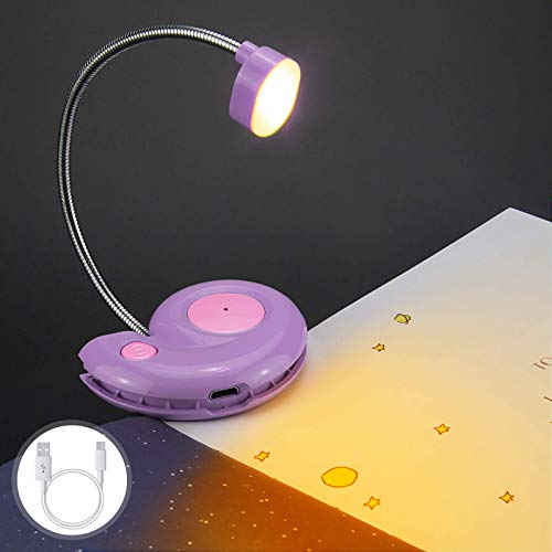 HONGUT Kids Rechargeable Book Light, Clip on Reading Light for Kid, Kids Reading Lights, Amber Book Light for Reading in Bed, 2 Lighting Modes, Blue Light Blocking, Bookmark Light for Bookworms-Violet