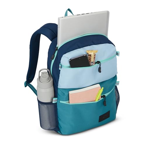 Image of High Sierra Everclass Backpack - Travel or Work Laptop Bookbag with 360 Reflectivity, Dual Water Bottle Pockets & Fits Laptops Up To 15.6 inch, One Size, Glacial Blue /Sea /Tide Navy