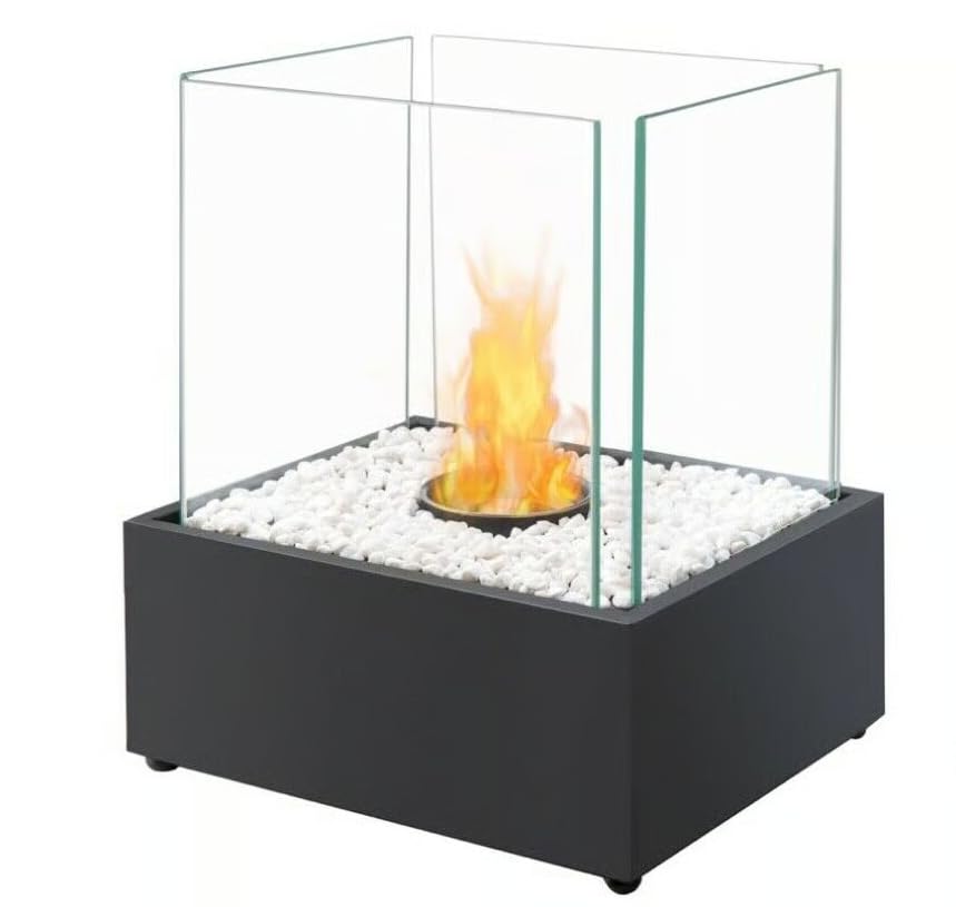 BauGro' TT-14 Table Fireplace Feuerschale Tischkamin - Rußfrei – Edle Feuerschale Indoor & Outdoor in Anthrazit aus Edelstahl & Glas