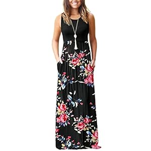 AUSELILY Damen Sommer Ärmelloses, lockeres Maxikleid Lässiges, langes Kleid mit Taschen
