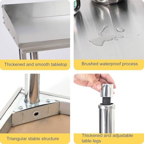 Tavolo da Lavoro Professionale in Acciaio Inox con Portata di 300 kg, banco da Lavoro Robusto con alzatina e ripiano Inferiore Regolabile per cucine, ristoranti e Servizi di Catering.