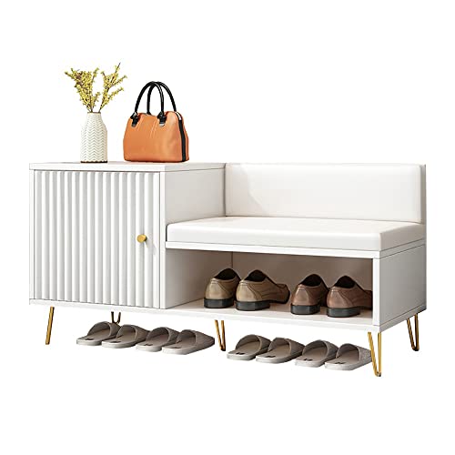 angroups Banco Zapatero Entrada Recibidor, 2 Estantes Resistente Armario Zapateros en Madera con Asientos Acolchado para Entrada Pasillo Sala de Estar Dormitorio,Ahorro Espacio 100x32x50cm Cover