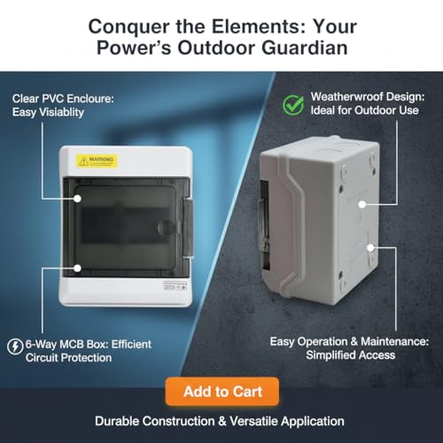 Image of Daystar Solutions (6Way-AquaX) IP65 MCB Box with Enclosure and Open-Type Cover for Outdoor Power Distribution | Heavy Rated Quality ABS Plastic | With Din Rail | Pack of 1 | 6 Way MCB Box