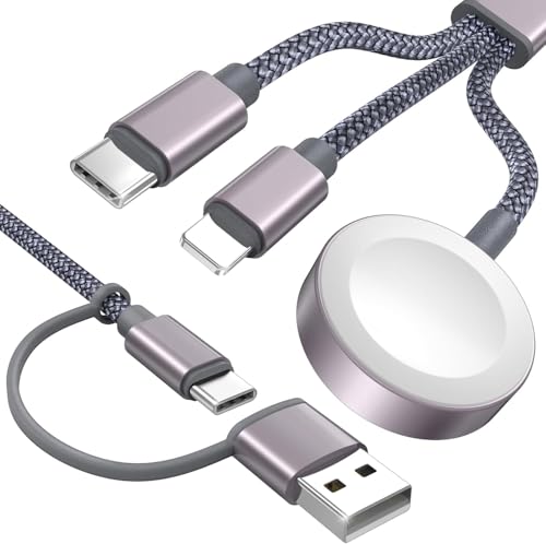 3 in 2 Ladekabel für Apple Watch USB C Schnellladekabel Multi Ladegerät Kompatibel mit iWatch Ultra/SE/11/10/9/8/7/6/5/4/3/2/1 iPhone 17-11/Galaxy S23-1.25M für Camping Travel Outdoor