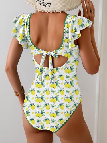 Image of Aidonger Women's One Piece Ruffle Swimsuit Tummy Control Bathing Suit V Neck Shell Stitched Swim Suit Slimming Swimwear