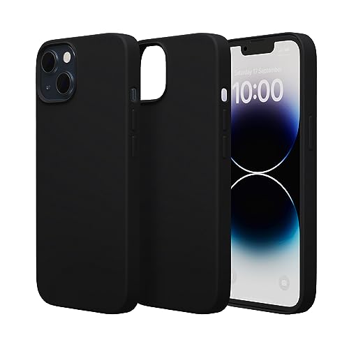 Image of amazon basics Liquid Silicone Case for iPhone 13| Shockproof, with Drop and Camera Protection | Soft Microfiber Lining Inside| Silicone Cover for iPhone 13 - Black