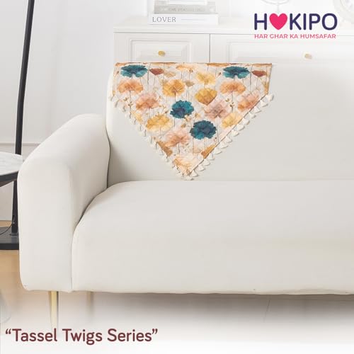 Image of HOKIPO Boho Wildflower Quilted Sofa Backrest Cover Mat| 'Tassel Twigs' Series (IN-988-T11)