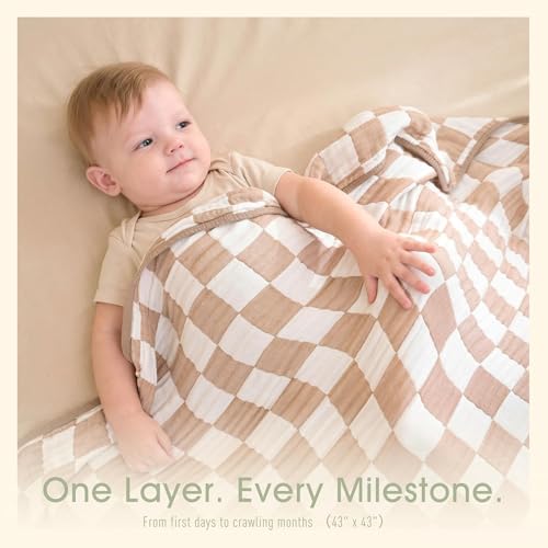 Image of Ultra Soft Muslin Baby Blanket,A Versatile Swaddle and Bed Blanket for Babies, Toddlers, Boys, and Girls (1 Coffee Checkered 1 Pack).