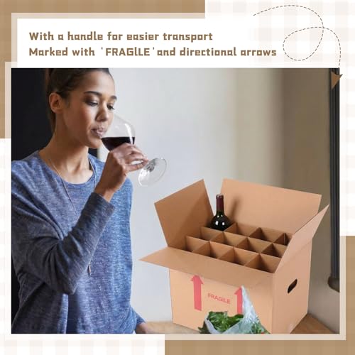 Image of Tatuo 5 Pack Wine Box for Moving, 12 Bottle, with Divider, 16 x 12 x 12 in | Liquor Shipping Packing Box Bulk, Corrugated Cardboard, Reinforced Bottom, Break Resistant, Heavy Duty, Cellar Storage