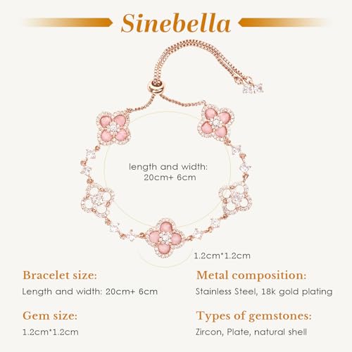 Women's 18K Gold Plated Clover Bracelet with Natural Shell - Four Leaf Lucky Charm Dainty Link Bracelets Jewelry for Women, Trendy Birthday/Mother's Day Gift3