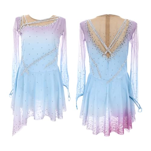 Vestido de Manga Larga para Patinaje Artístico Femenino Maillot Vestido para Danza Ballet y Actuaciones Traje para Patinaje sobre Hielo para Adultos
