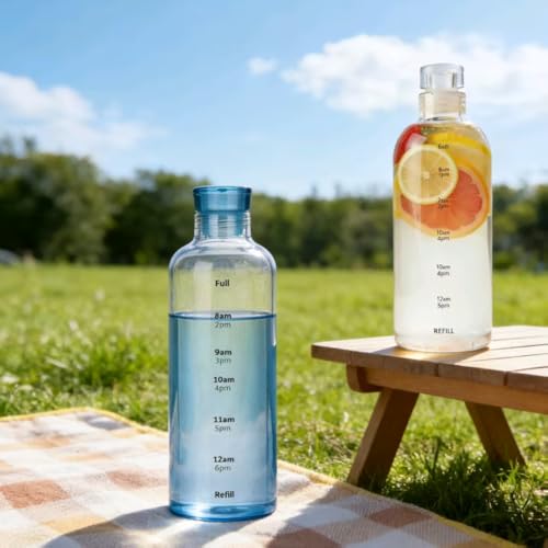 LCUQOTI 26oz Plastic Sports Bottle ,Time Marker Water Bottle, Leakproof Sports Drinking Bottle for Gym, School, Office, Travel (Blue 26 oz)