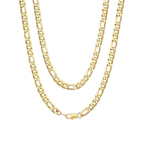 ChainsHouse Stainless Steel Figaro Chains for Men, 4mm/6mm/9mm/13mm Width, 14-30inch Length, Black/14K Gold Mens Necklace Chains, Send Gift Box 24 inches f: Figaro A-Gold-9mm