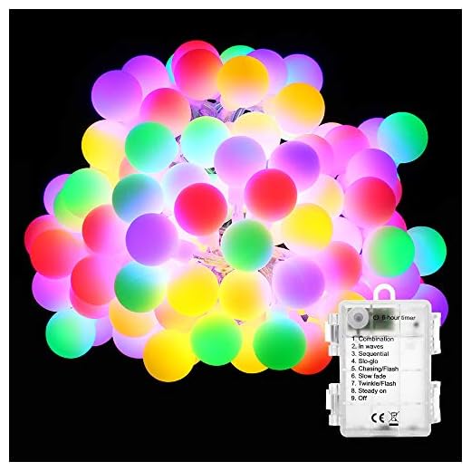Cadena de Luces 50 LED Guirnalda Luces Batería 8 Modos con Temporizador, Multicolor Resistente al Agua Luces de Bola de Navidad para Exterior,Interior, Casas, Boda, Jardín, Fiesta